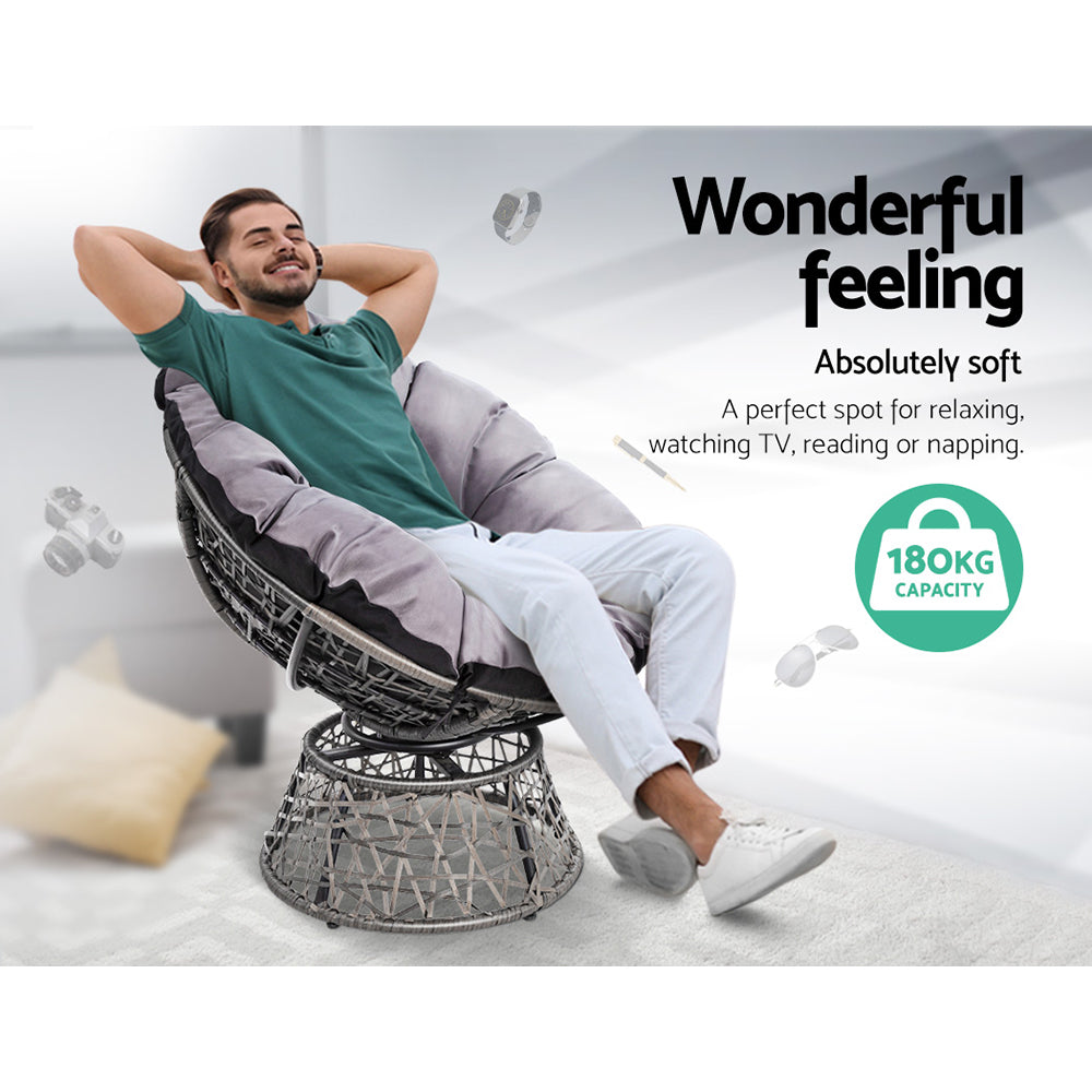 Gardeon Papasan Chair and Side Table - Grey freeshipping - Awezingly