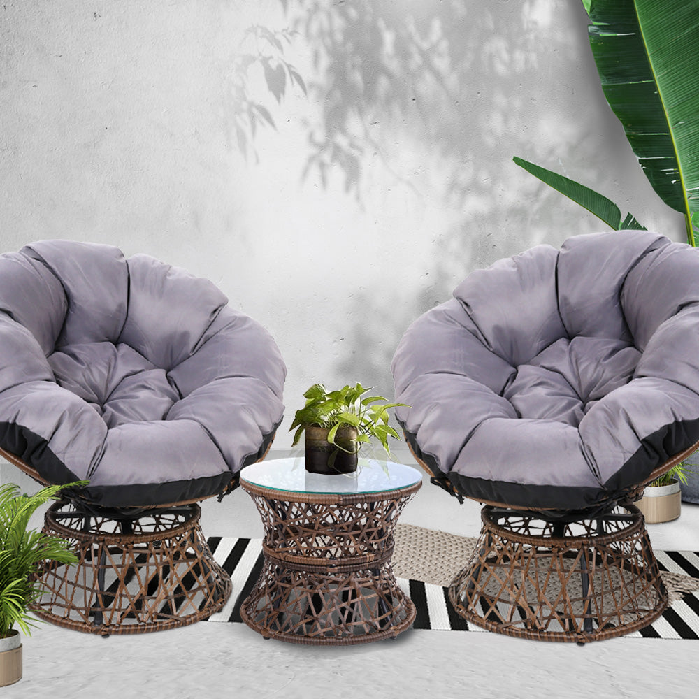 Gardeon Papasan Chair and Side Table Set-Brown freeshipping - Awezingly
