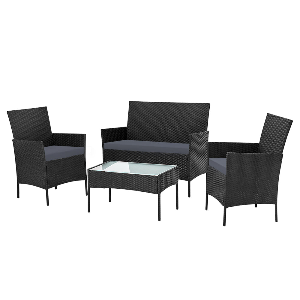 Gardeon 4-piece Wicker Outdoor Set - Black freeshipping - Awezingly