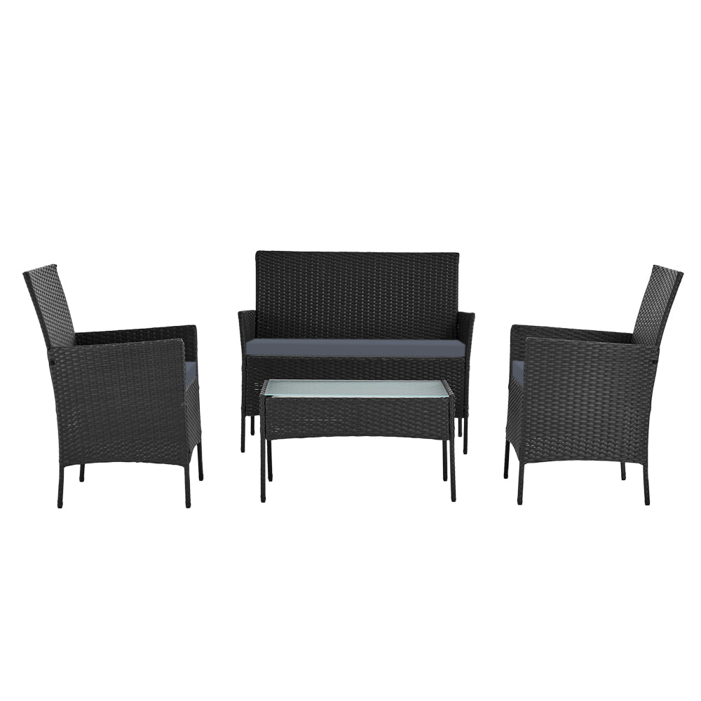 Gardeon 4-piece Wicker Outdoor Set - Black freeshipping - Awezingly
