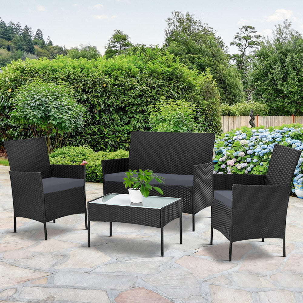 Gardeon 4-piece Wicker Outdoor Set - Black freeshipping - Awezingly
