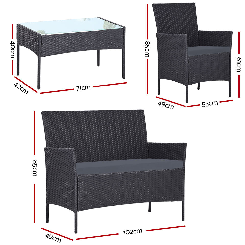 Gardeon Outdoor Furniture Rattan Set Chair Table Dark Grey 4pc freeshipping - Awezingly