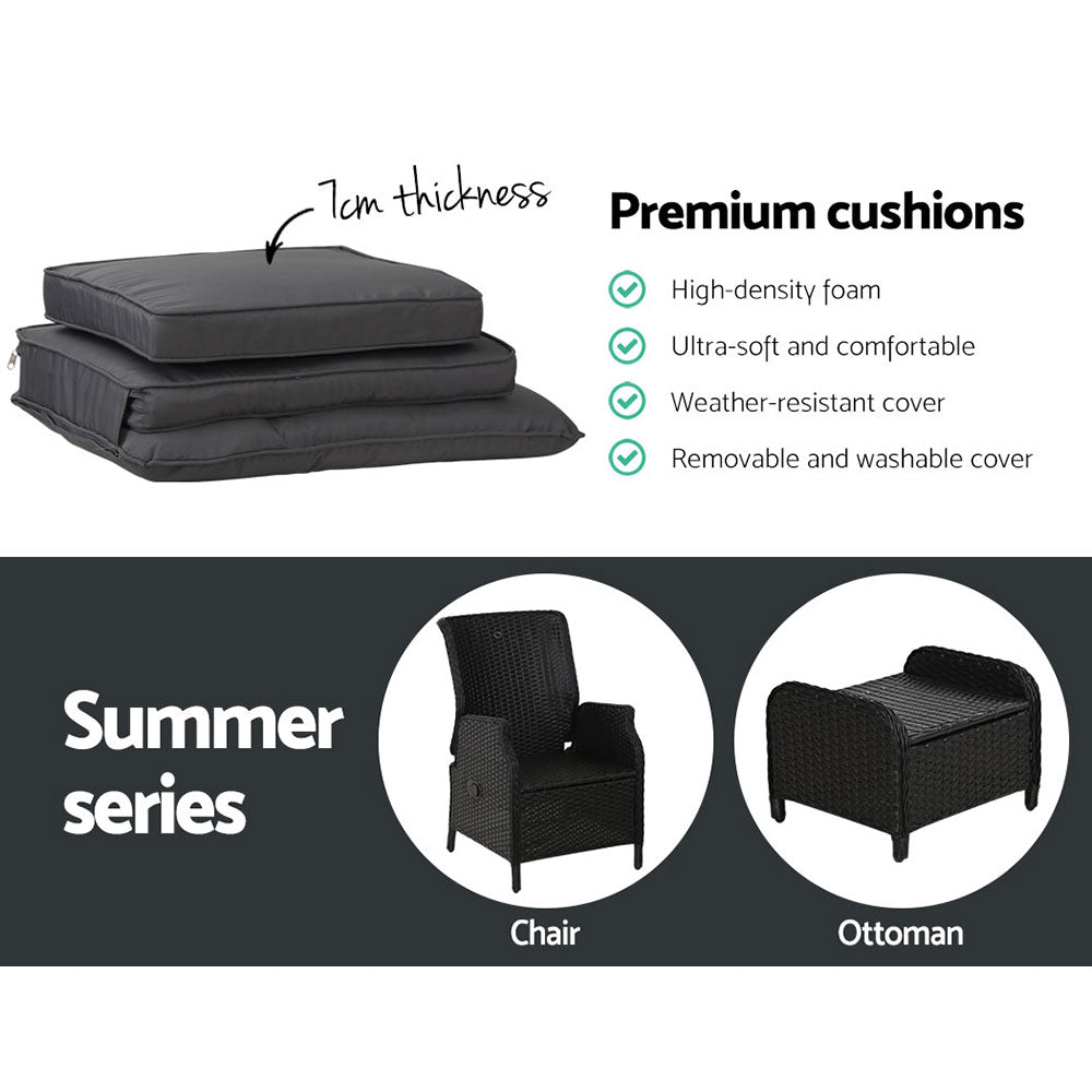 Gardeon Recliner Chairs Sun lounge Setting Outdoor Furniture Patio Garden Wicker Gardeon