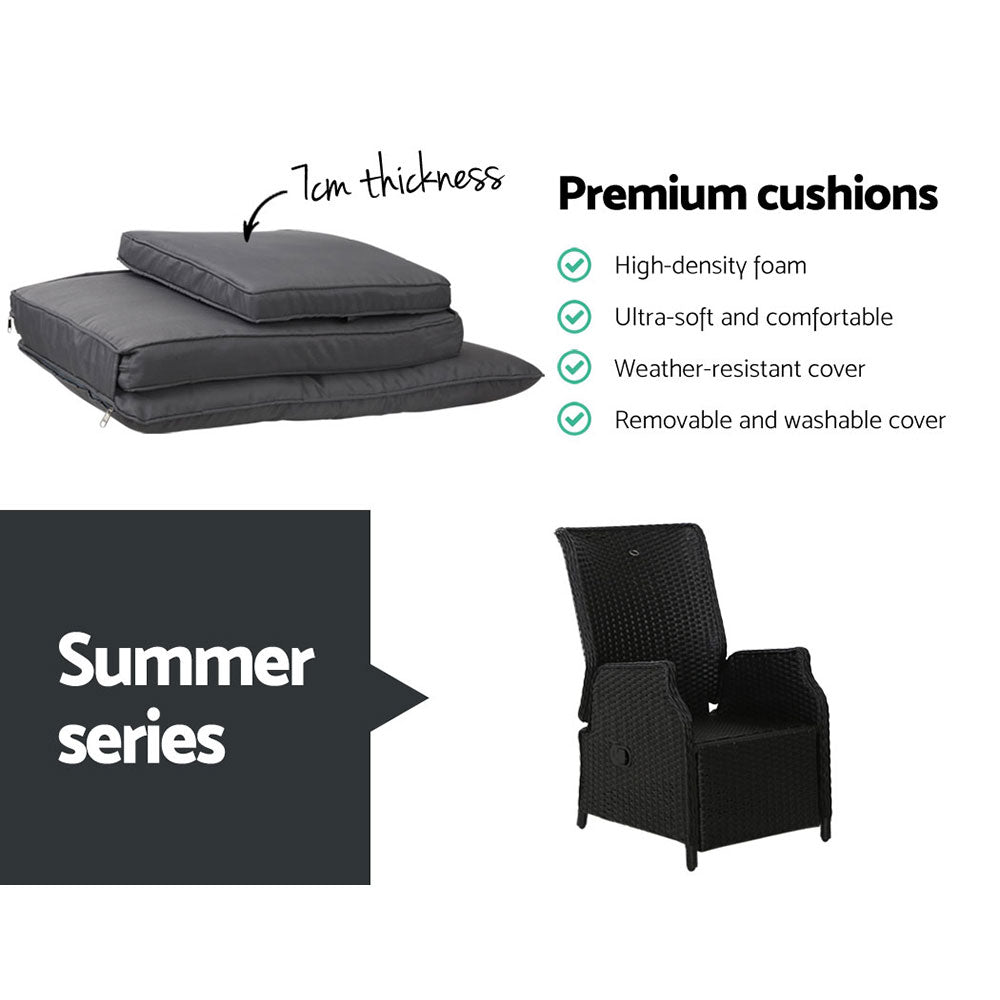 Gardeon Recliner Chairs Sun lounge Setting Outdoor Furniture Patio Wicker Sofa Gardeon
