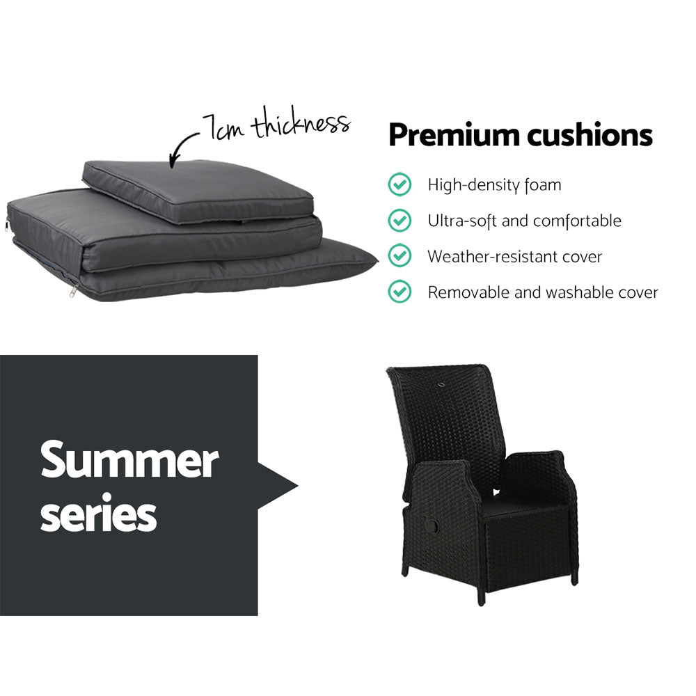 Gardeon Recliner Chairs Sun lounge Outdoor Furniture Setting Patio Wicker Sofa Black 2pcs freeshipping - Awezingly