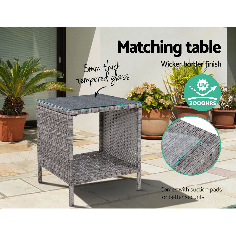 Gardeon Outdoor Setting Recliner Chair Table Set Wicker lounge Patio Furniture Grey Gardeon