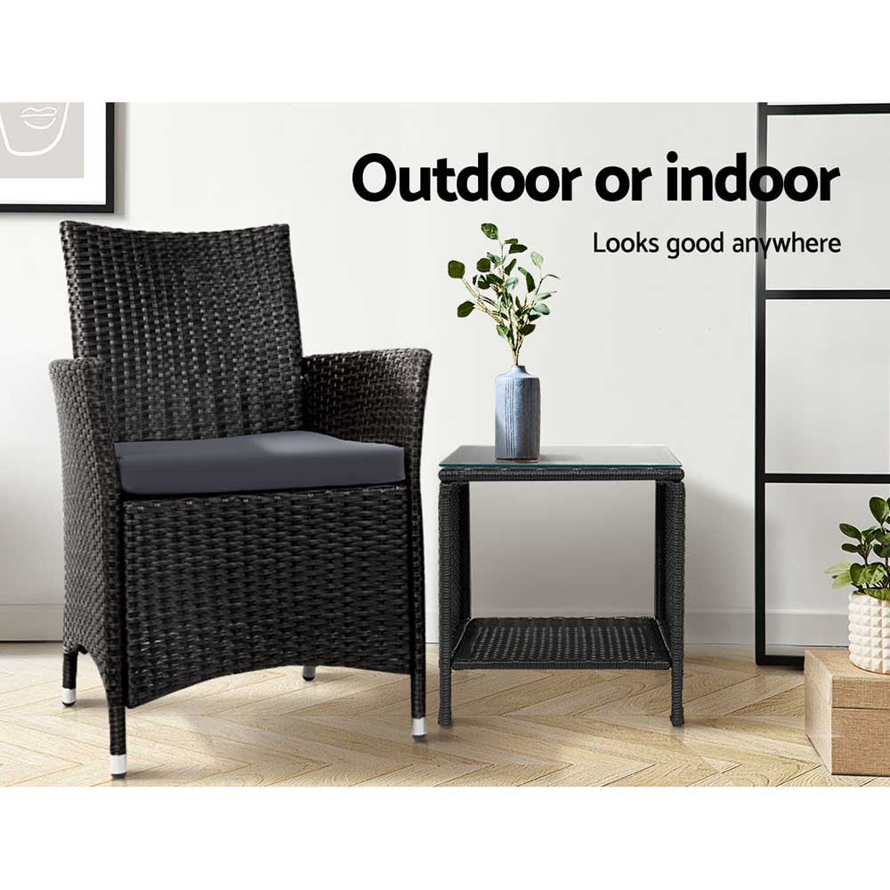 Gardeon Side Table Coffee Patio Outdoor Furniture Rattan Desk Indoor Garden Black Gardeon