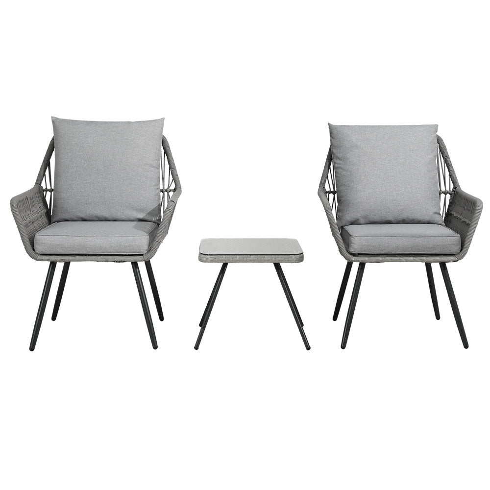 Gardeon Outdoor Furniture 3-Piece Lounge Setting Chairs Table Bistro Set Patio Gardeon