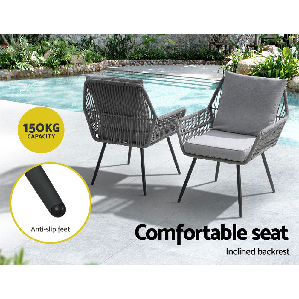 Gardeon Outdoor Furniture 3-Piece Lounge Setting Chairs Table Bistro Set Patio Gardeon