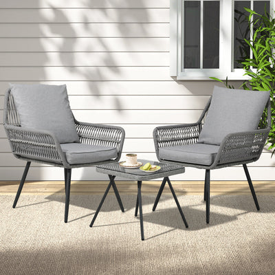 Gardeon Outdoor Furniture 3-Piece Lounge Setting Chairs Table Bistro Set Patio