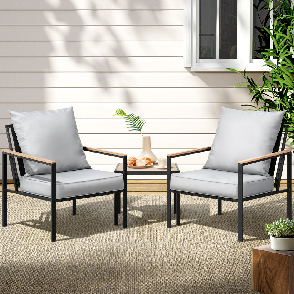 Gardeon Outdoor Furniture 3pcs Lounge Setting Bistro Set Chairs Table Patio Gardeon