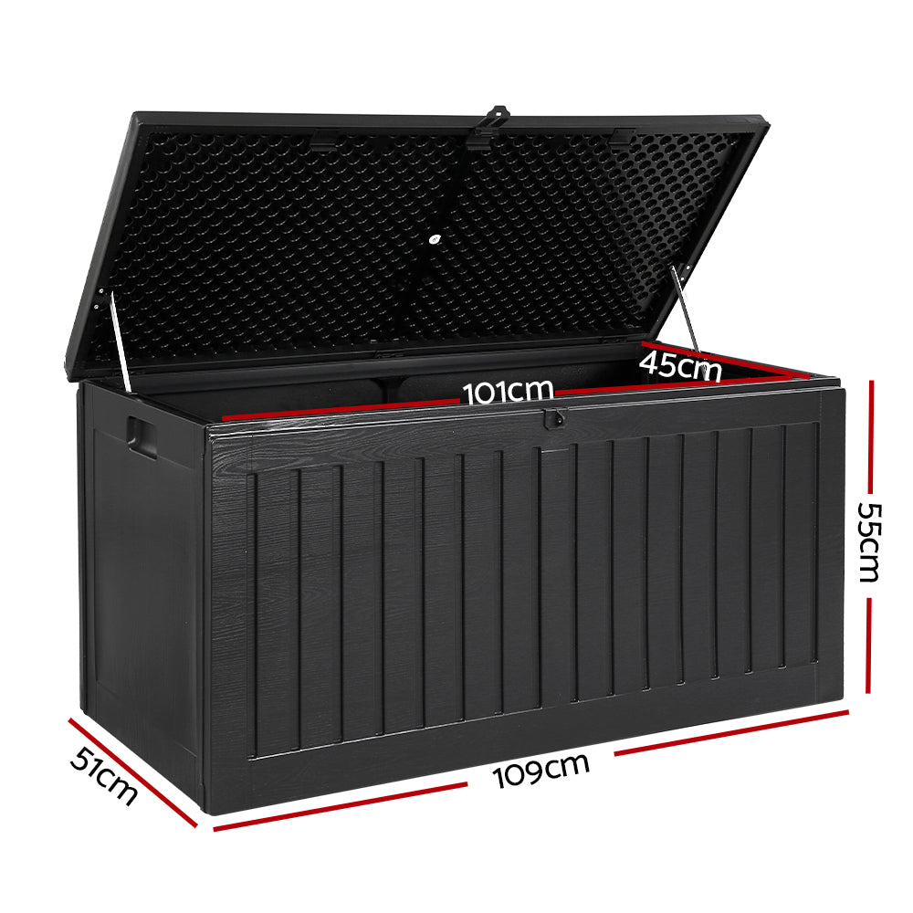 Gardeon Outdoor Storage Box Container Garden Toy Indoor Tool Chest Sheds 270L Black freeshipping - Awezingly