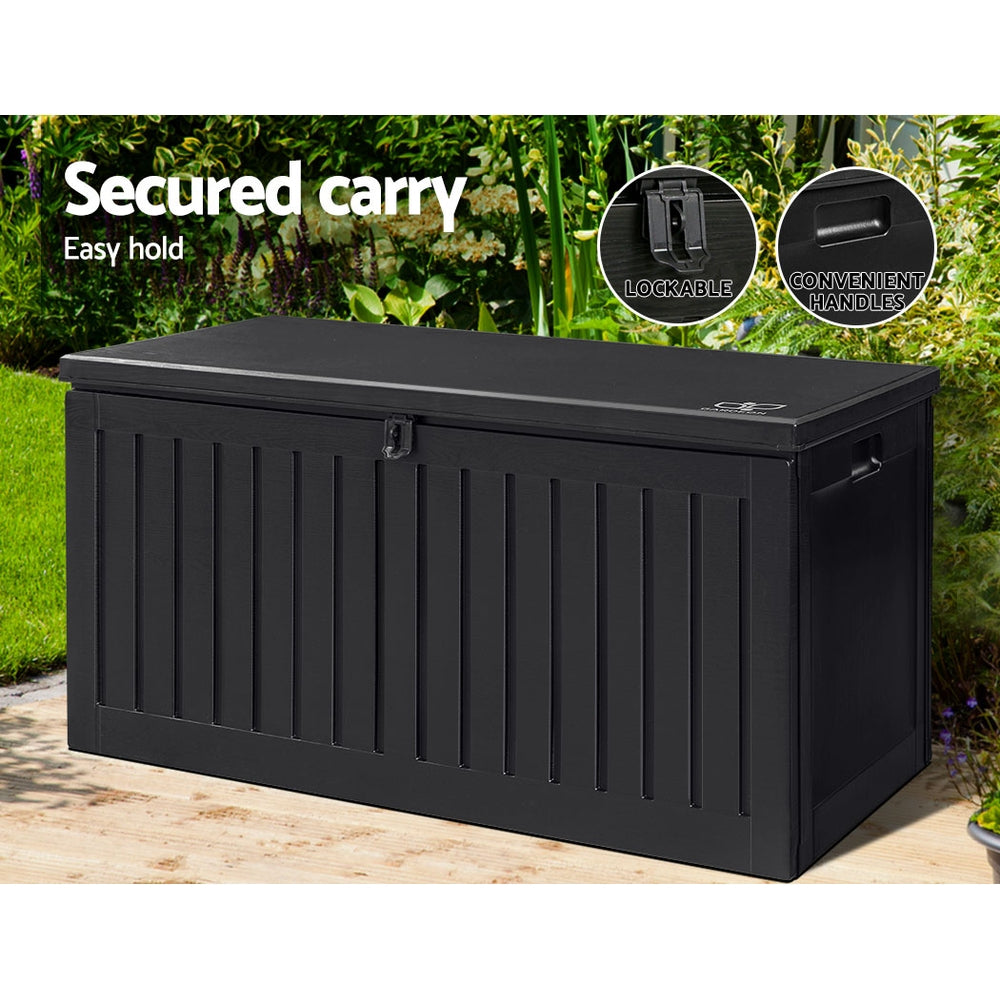 Gardeon Outdoor Storage Box Container Garden Toy Indoor Tool Chest Sheds 270L Black freeshipping - Awezingly