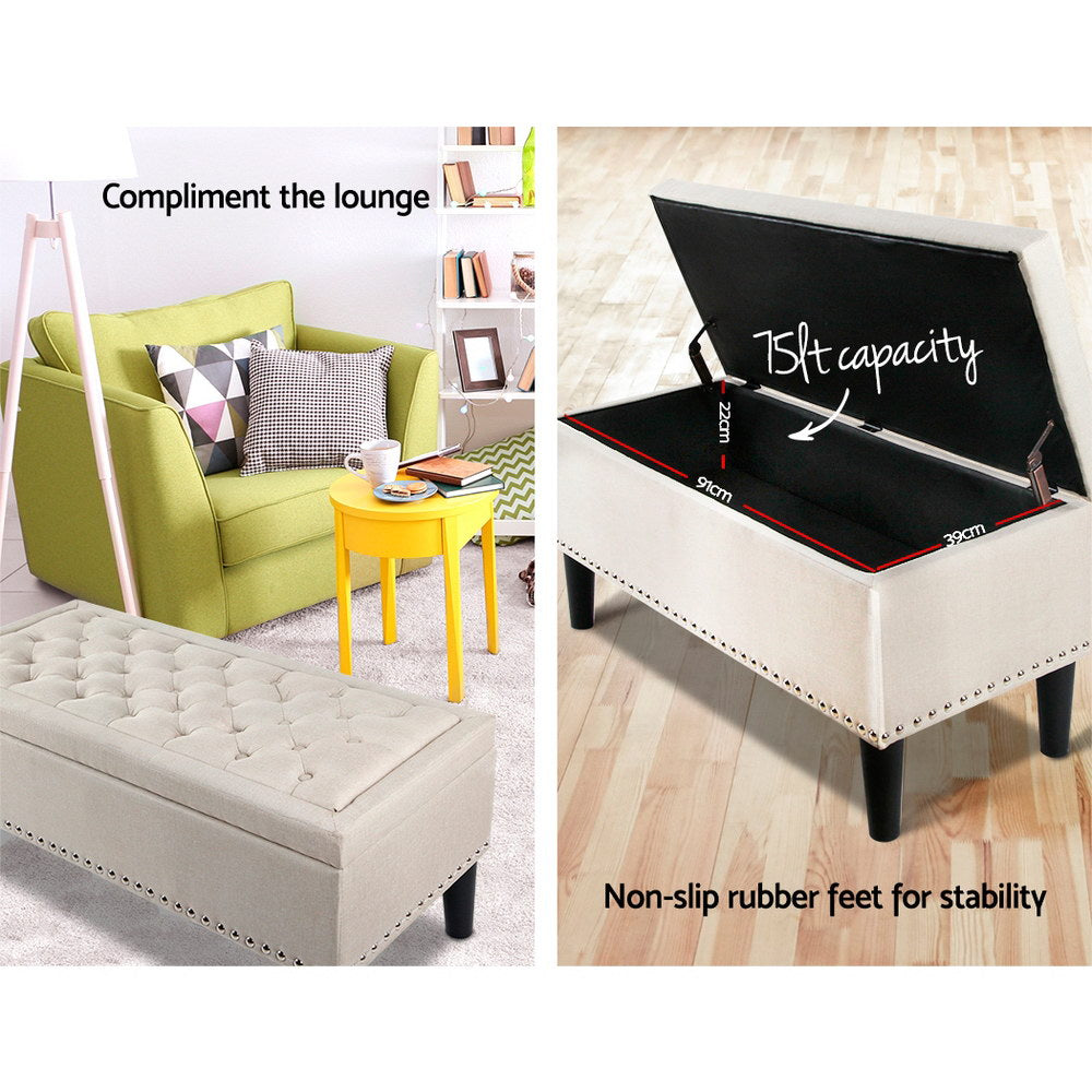 Artiss Storage Ottoman Blanket Box Fabric Chest Footstool Foot Stool Bench Taupe Artiss