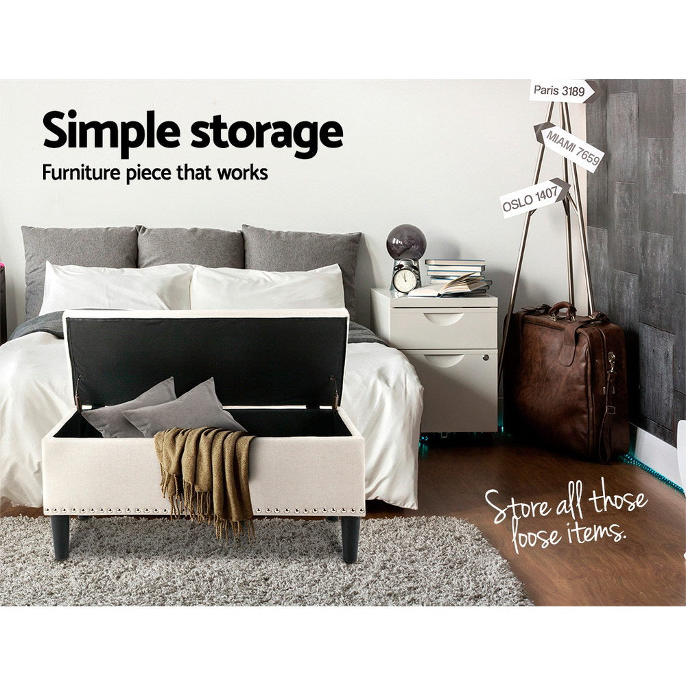 Artiss Storage Ottoman Blanket Box Fabric Chest Footstool Foot Stool Bench Taupe Artiss