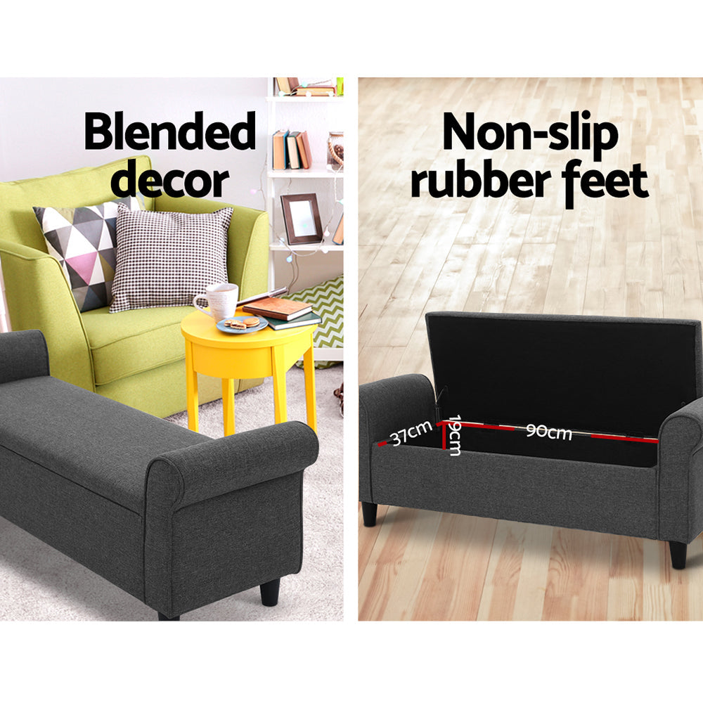 Artiss Storage Ottoman Blanket Box 126cm Linen Fabric Arm Foot Stool Couch Large Artiss