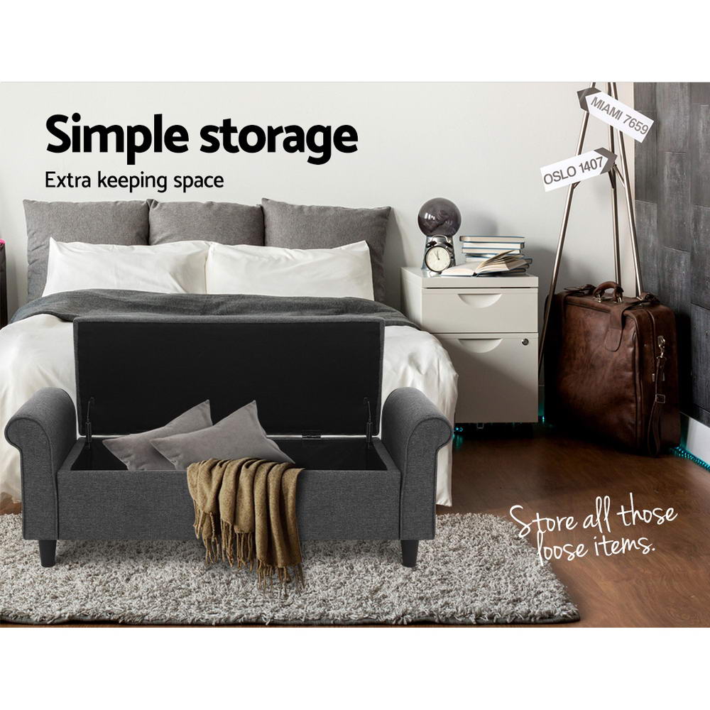 Artiss Storage Ottoman Blanket Box 126cm Linen Fabric Arm Foot Stool Couch Large Artiss