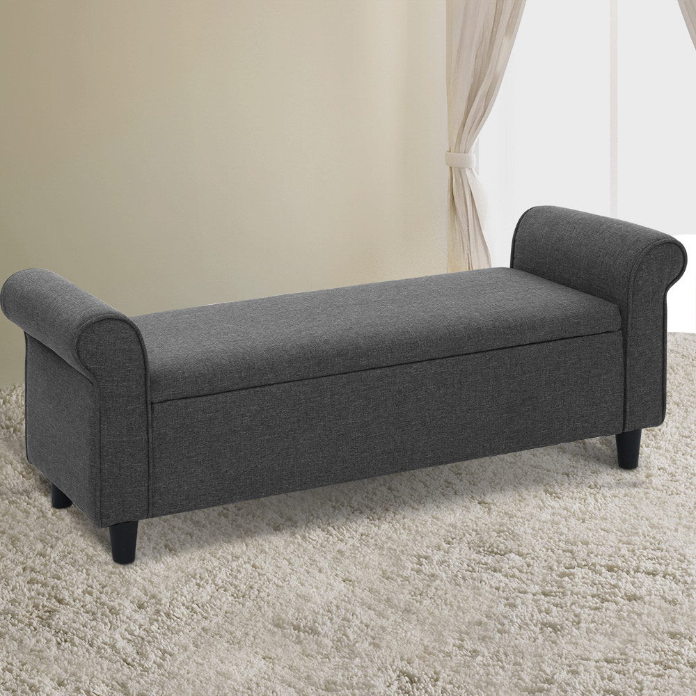Artiss Storage Ottoman Blanket Box 126cm Linen Fabric Arm Foot Stool Couch Large Artiss