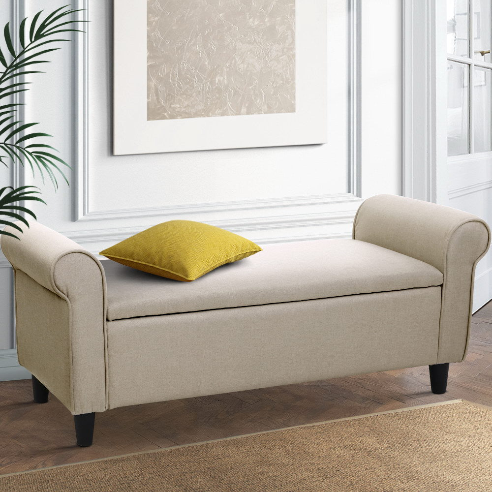 Artiss Storage Ottoman Blanket Box Linen Fabric Large Artiss