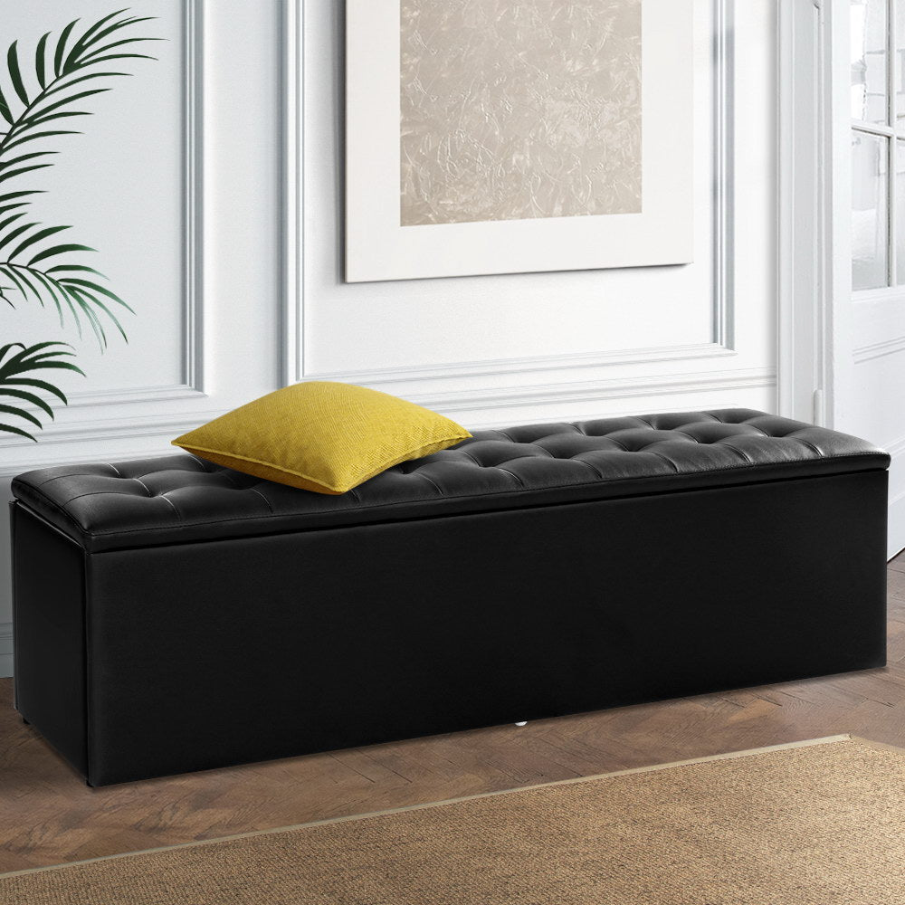 Artiss Storage Ottoman LARGE Leather - Black freeshipping - Awezingly