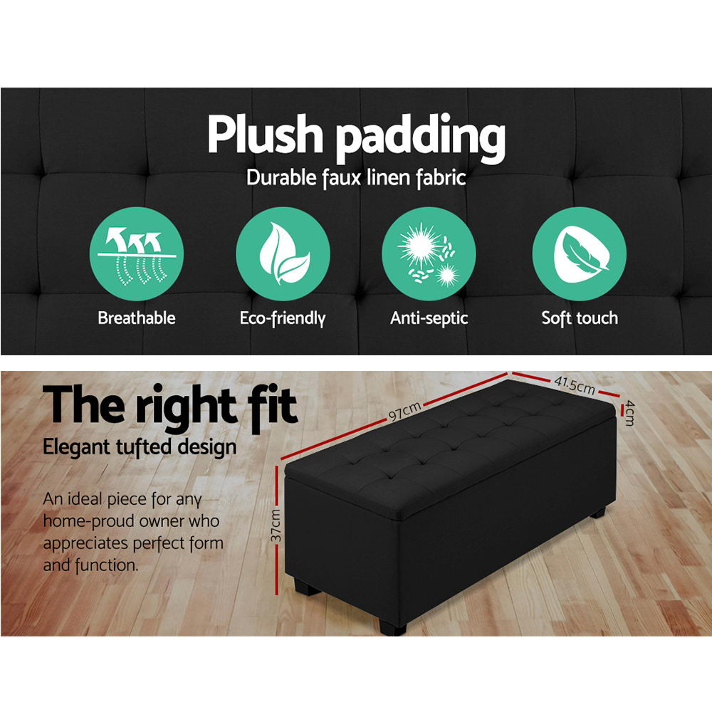 Artiss Storage Ottoman Blanket Box Black Fabric Footstool Chest Couch Seat Toy Artiss