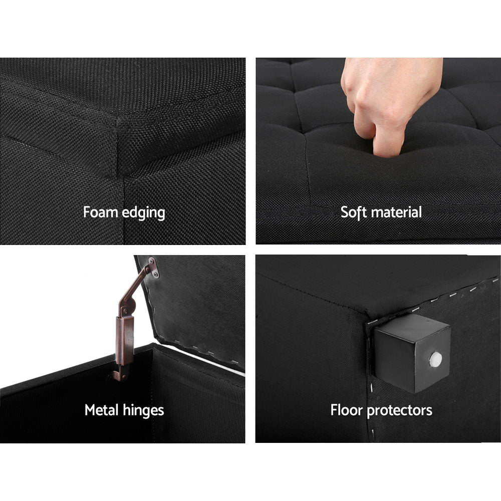 Artiss Storage Ottoman Blanket Box Black Fabric Footstool Chest Couch Seat Toy Artiss