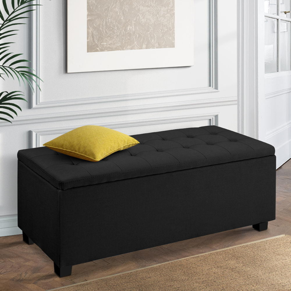 Artiss Storage Ottoman Blanket Box Black Fabric Footstool Chest Couch Seat Toy Artiss