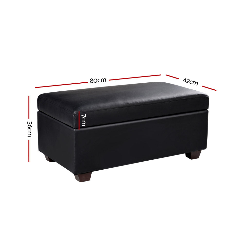 Artiss Faux PU Leather Storage Ottoman - Black Artiss