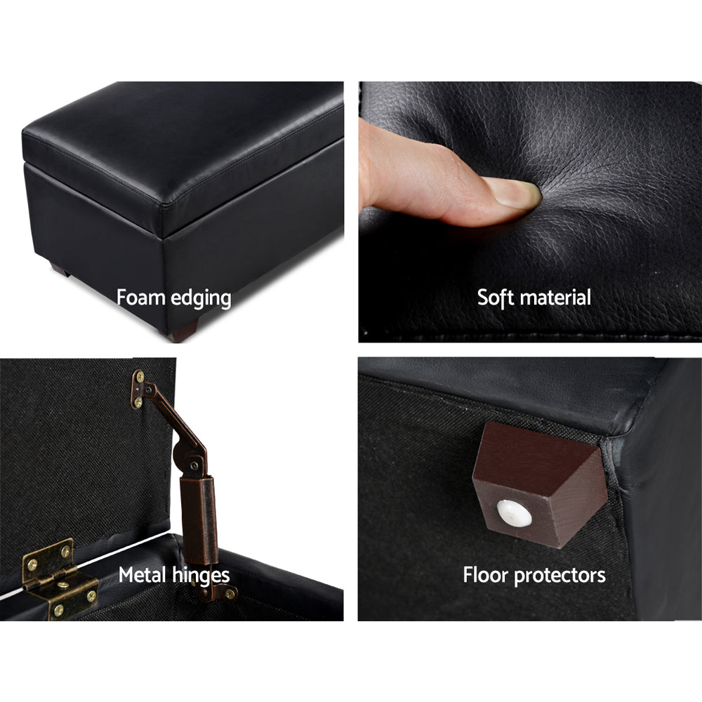 Artiss Faux PU Leather Storage Ottoman - Black Artiss