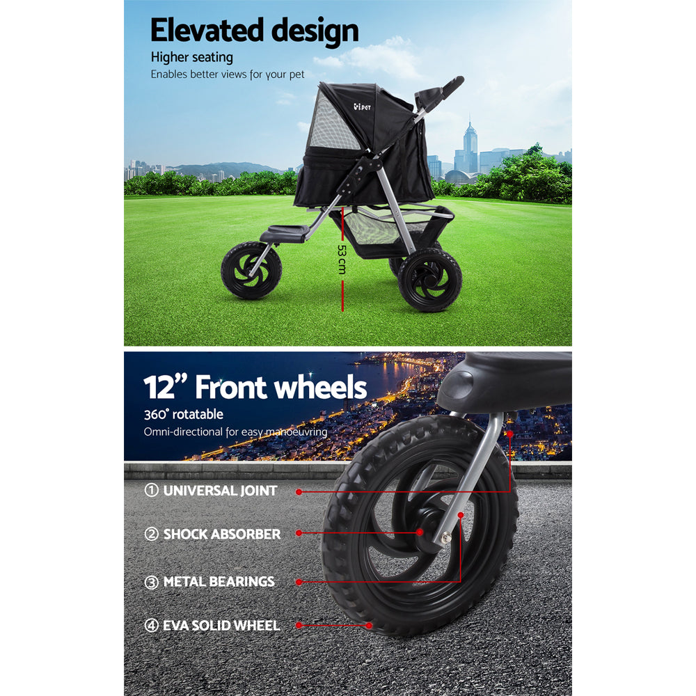 i.Pet Pet Stroller Dog Carrier Foldable Pram Large Black freeshipping - Awezingly