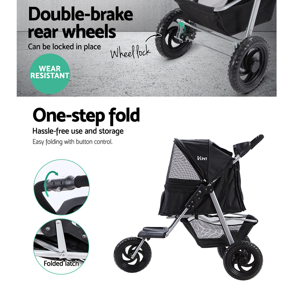 i.Pet Pet Stroller Dog Carrier Foldable Pram Large Black freeshipping - Awezingly