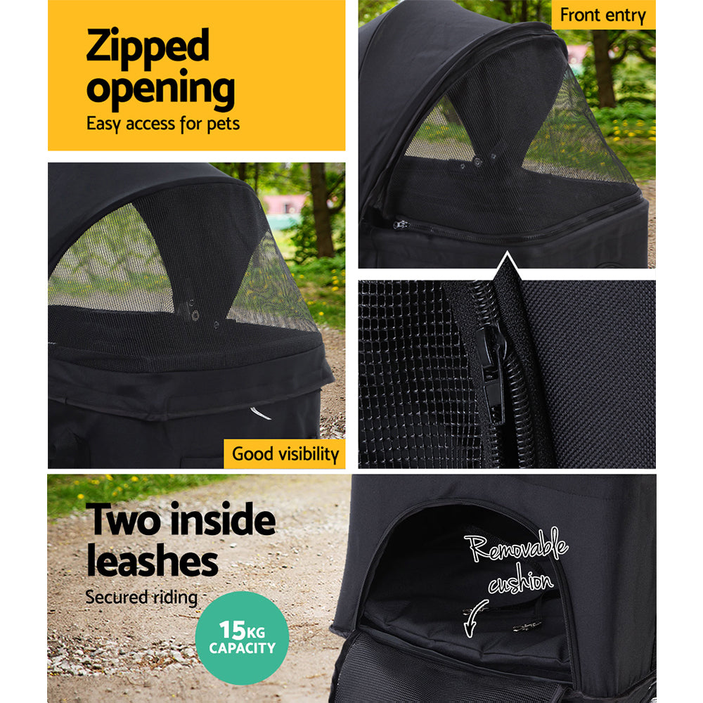 i.Pet Pet Stroller Dog Carrier Foldable Pram 3 IN 1 Middle Size Black freeshipping - Awezingly