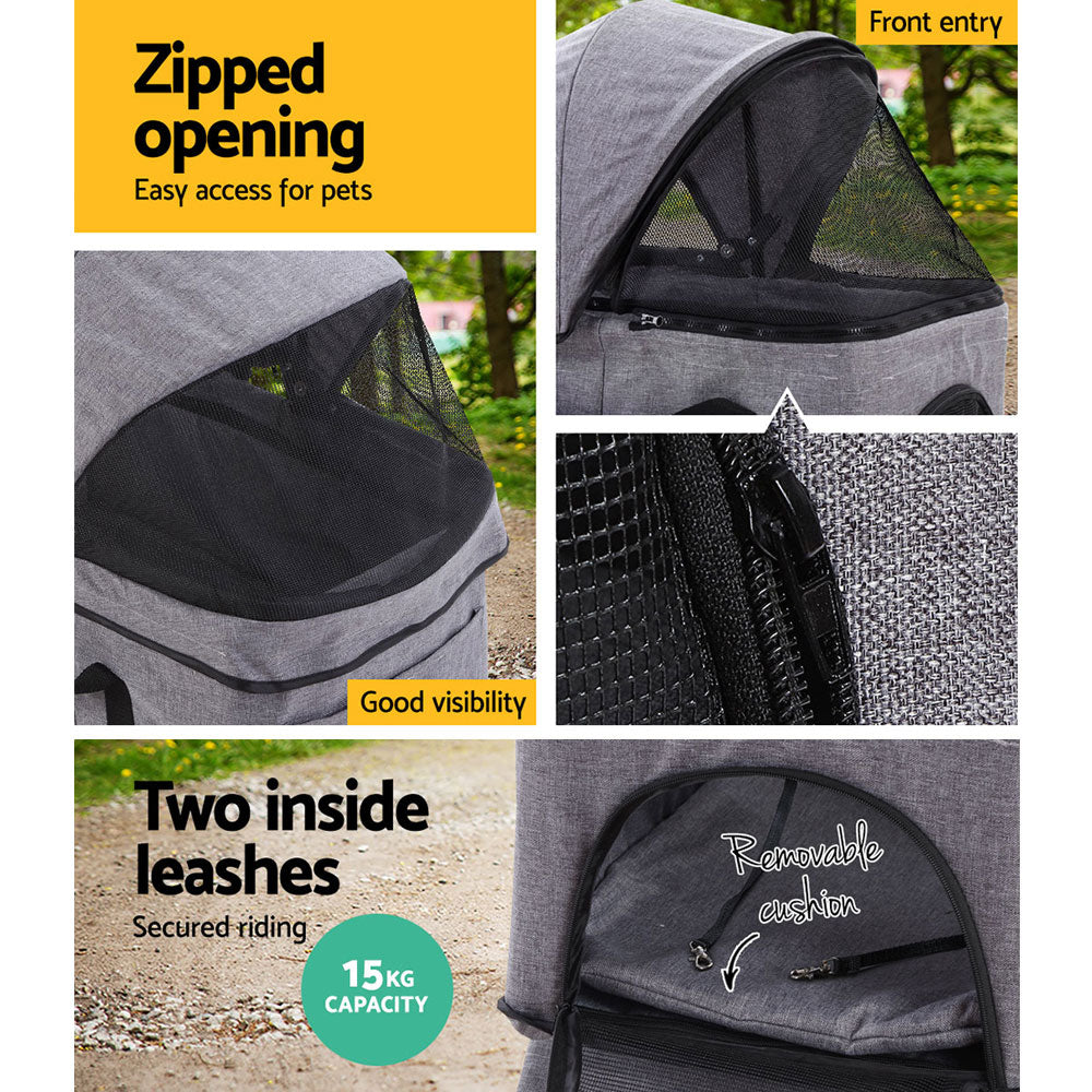 i.Pet Pet Stroller Dog Carrier Foldable Pram 3 IN 1 Middle Size Grey freeshipping - Awezingly