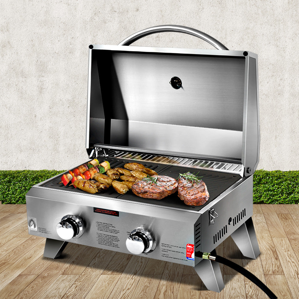Grillz Portable Gas BBQ LPG Oven Camping Cooker Grill 2 Burners Stove Outdoor Grillz