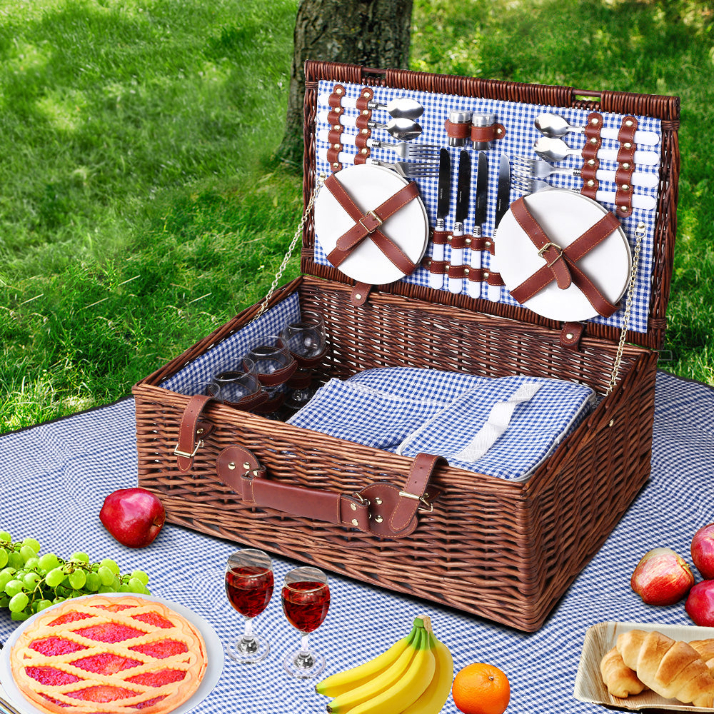 Alfresco 4 Person Picnic Basket Baskets Handle Outdoor Insulated Blanket freeshipping - Awezingly