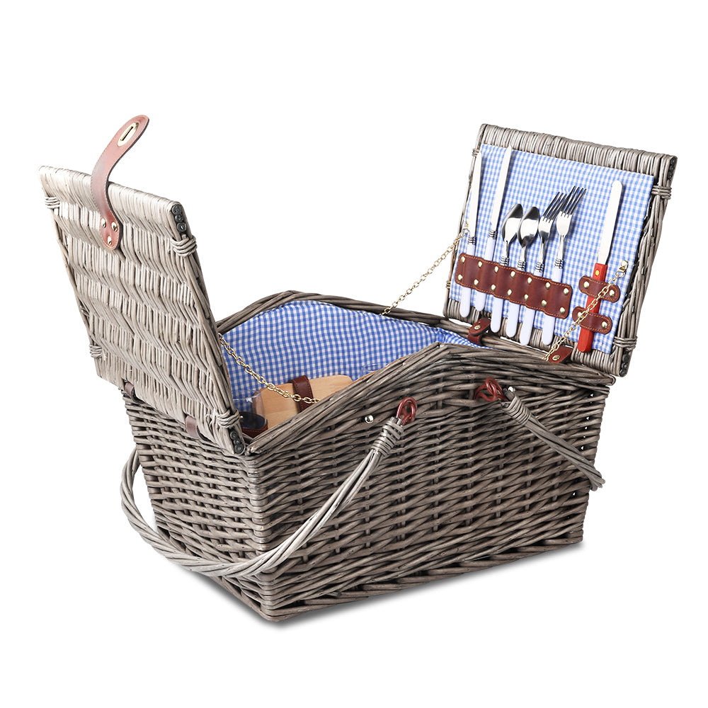 Alfresco Deluxe 4 Person Picnic Basket Baskets Outdoor Insulated Blanket freeshipping - Awezingly