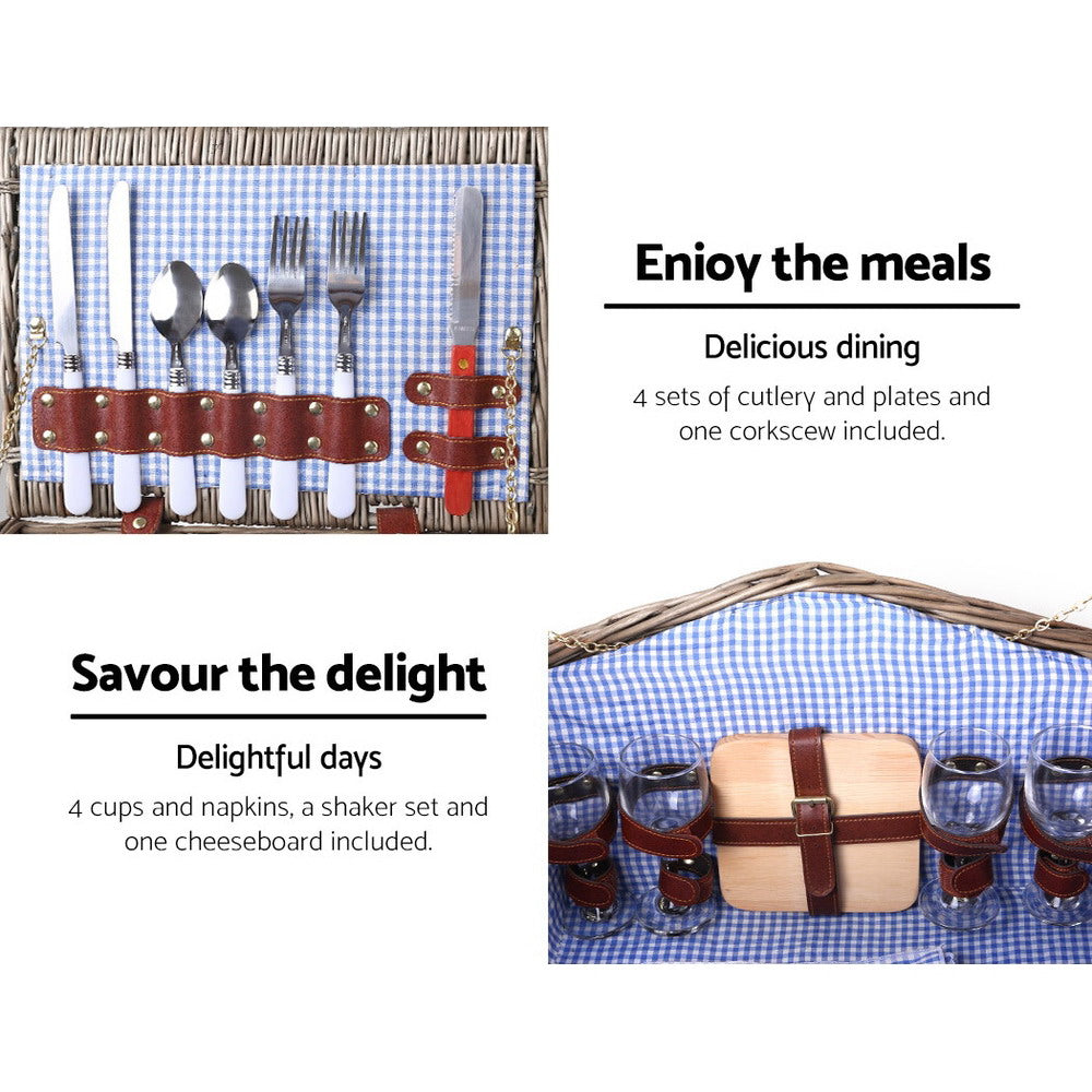 Alfresco Deluxe 4 Person Picnic Basket Baskets Outdoor Insulated Blanket freeshipping - Awezingly