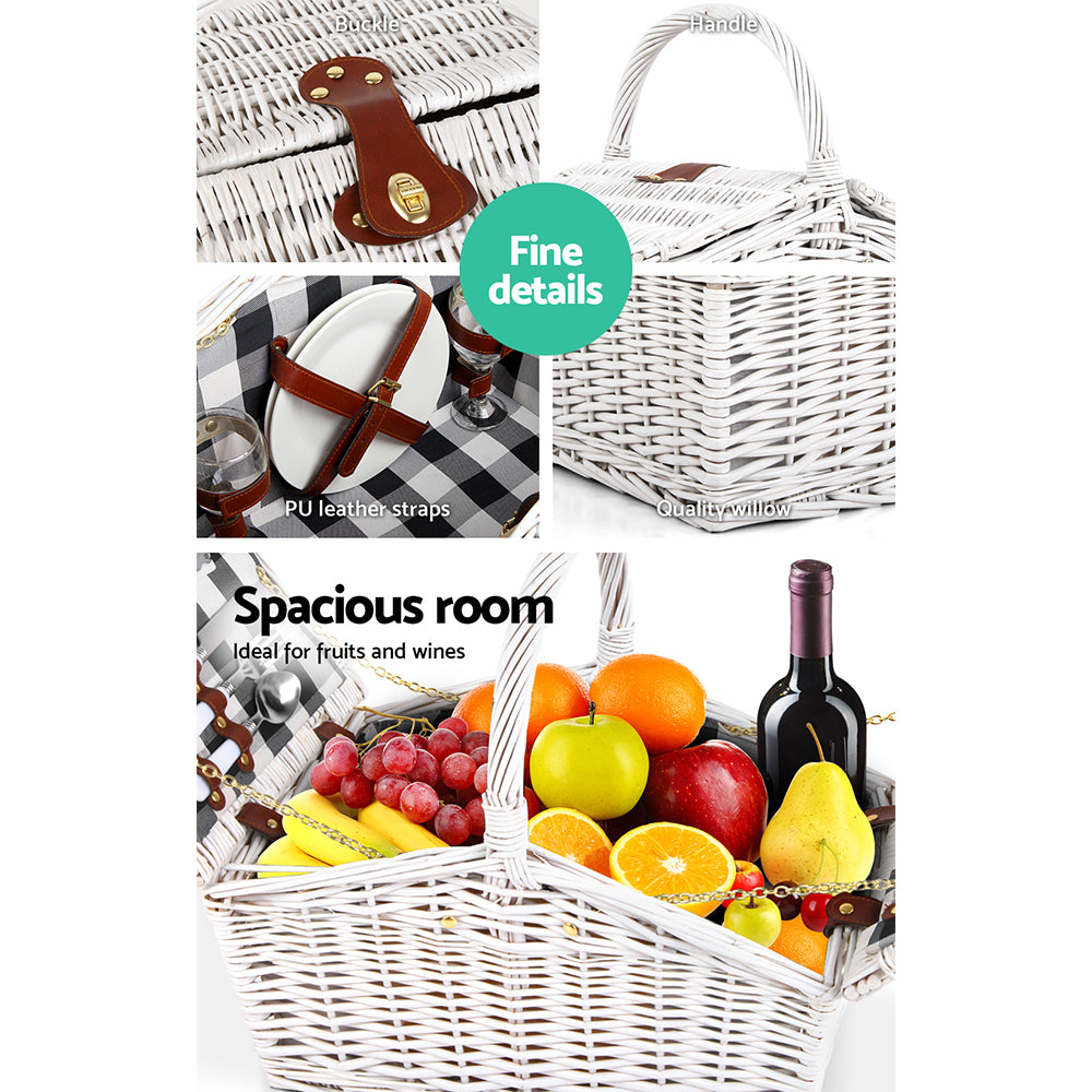 Alfresco 2 Person Picnic Basket Baskets White Deluxe Outdoor Corporate Blanket Park freeshipping - Awezingly