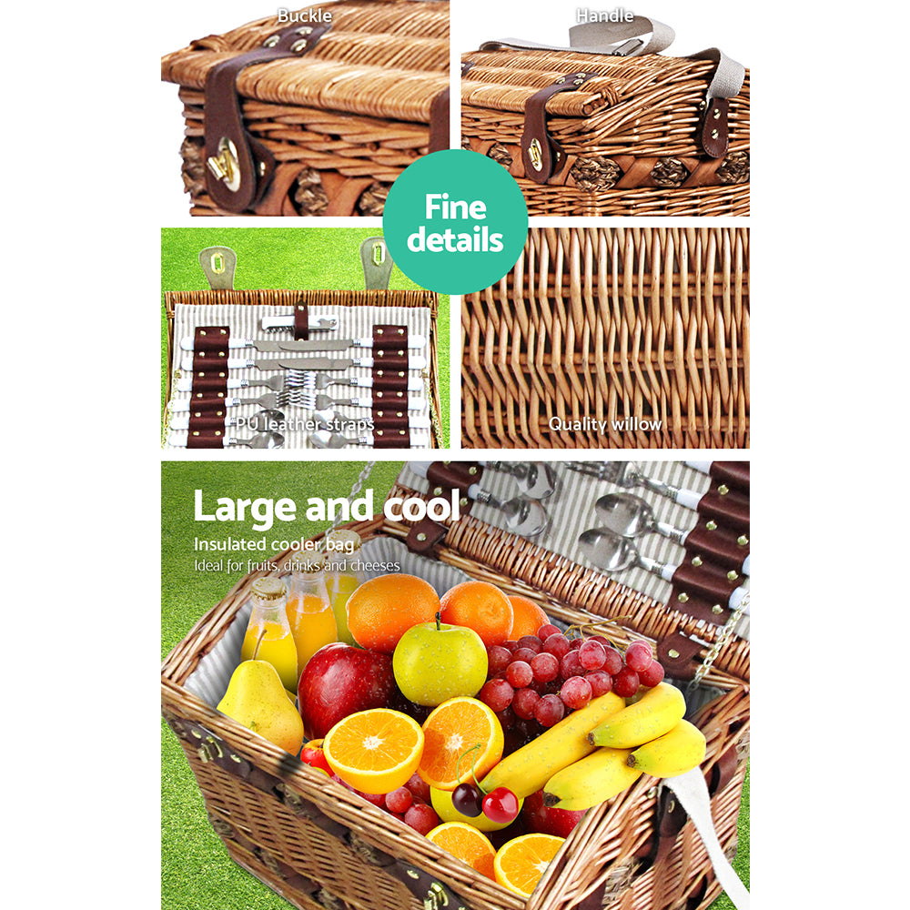 Alfresco 4 Person Picnic Basket Baskets Deluxe Outdoor Corporate Blanket Park freeshipping - Awezingly