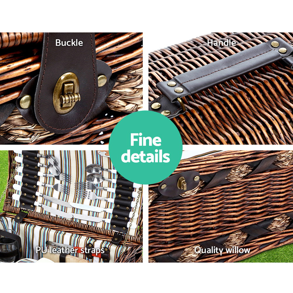 Alfresco 4 Person Wicker Picnic Basket Baskets Outdoor Insulated Gift Blanket freeshipping - Awezingly