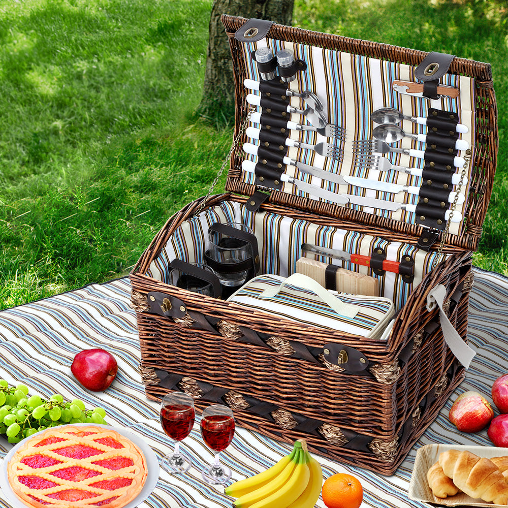 Alfresco 4 Person Wicker Picnic Basket Baskets Outdoor Insulated Gift Blanket freeshipping - Awezingly