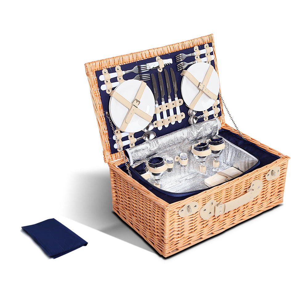 Alfresco 4 Person Picnic Basket Baskets Blue Deluxe Outdoor Corporate Blanket Park freeshipping - Awezingly