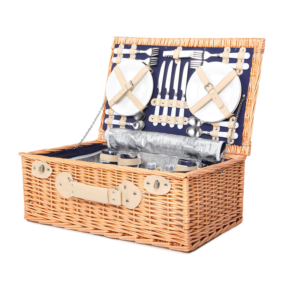 Alfresco 4 Person Picnic Basket Baskets Blue Deluxe Outdoor Corporate Blanket Park freeshipping - Awezingly