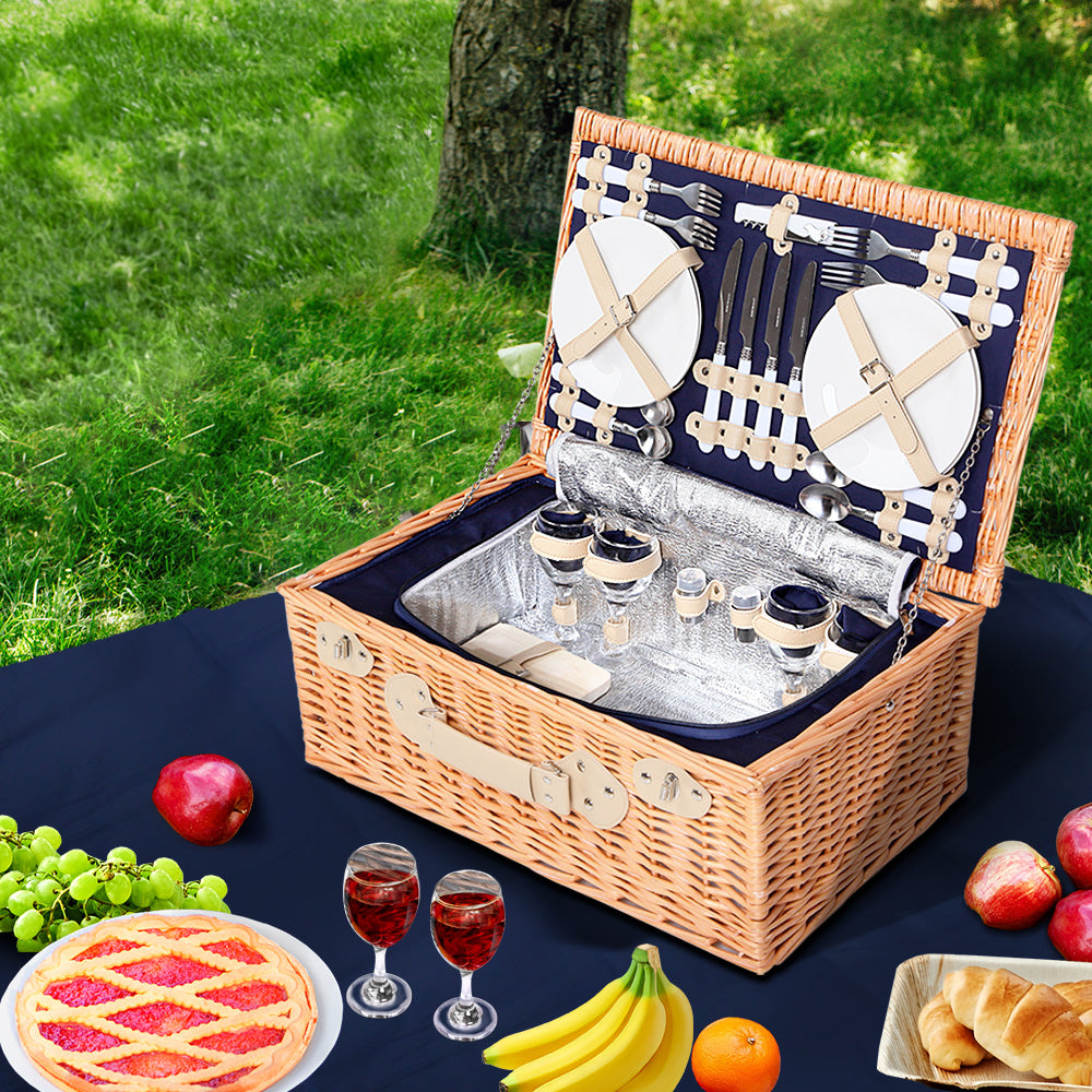 Alfresco 4 Person Picnic Basket Baskets Blue Deluxe Outdoor Corporate Blanket Park freeshipping - Awezingly