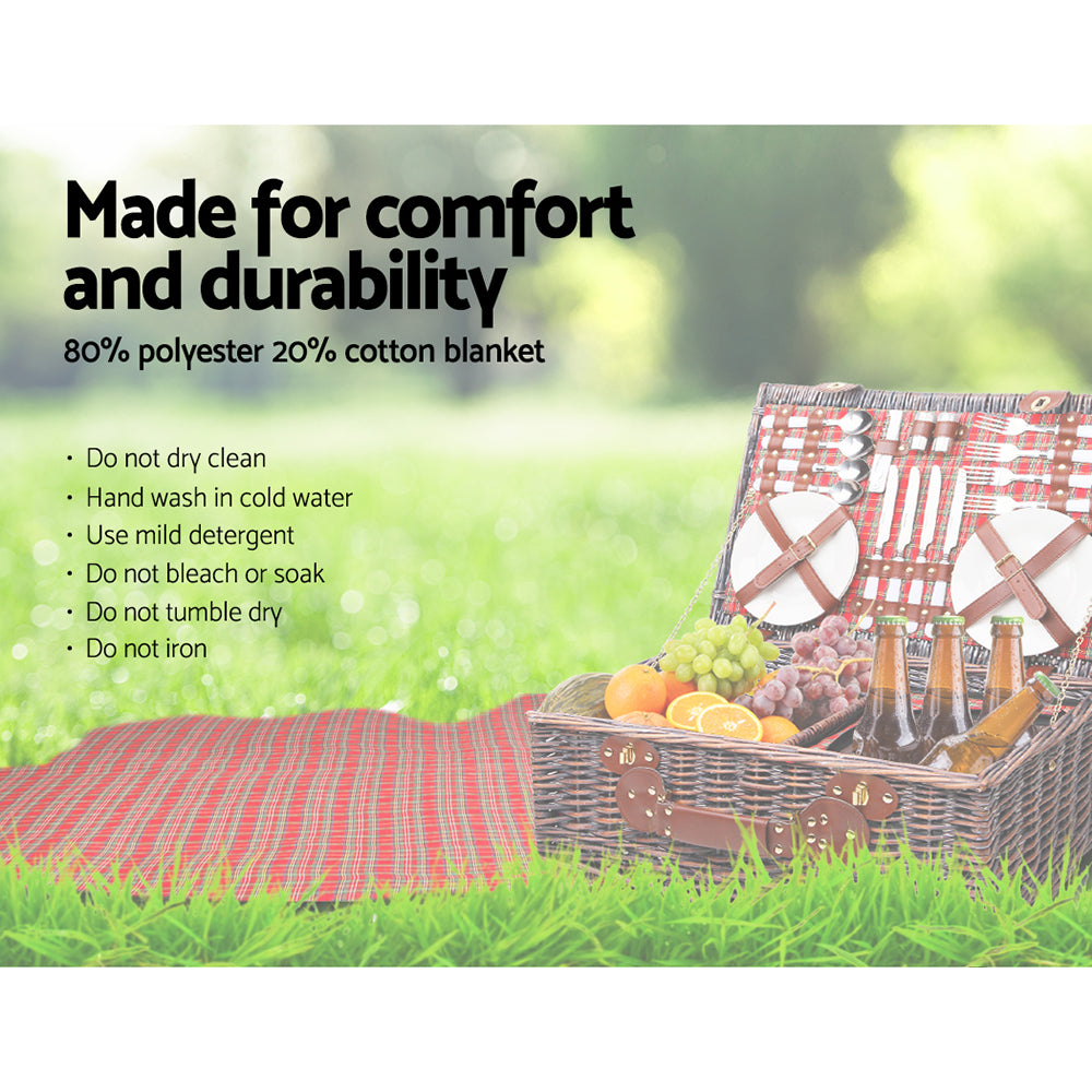 Alfresco 4 Person Picnic Basket Baskets Red Handle Outdoor Corporate Blanket Park freeshipping - Awezingly
