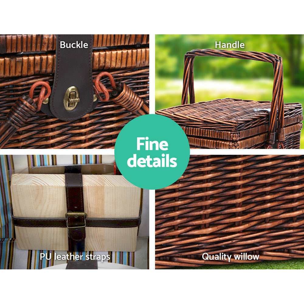 Alfresco Deluxe 4 Person Picnic Basket Set Folding Outdoor Insulated Liquor bag freeshipping - Awezingly