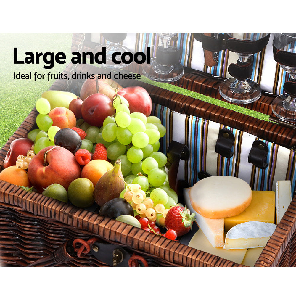 Alfresco Deluxe 4 Person Picnic Basket Set Folding Outdoor Insulated Liquor bag freeshipping - Awezingly