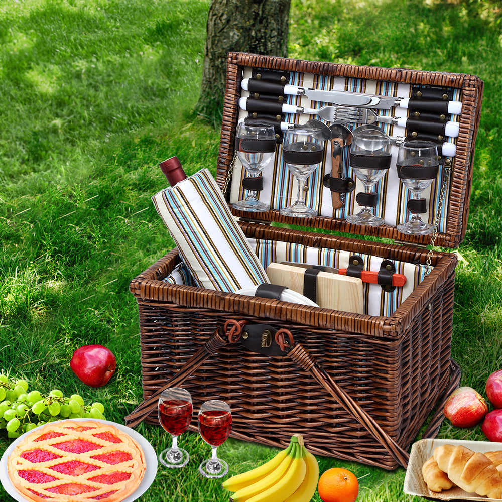 Alfresco Deluxe 4 Person Picnic Basket Set Folding Outdoor Insulated Liquor bag freeshipping - Awezingly
