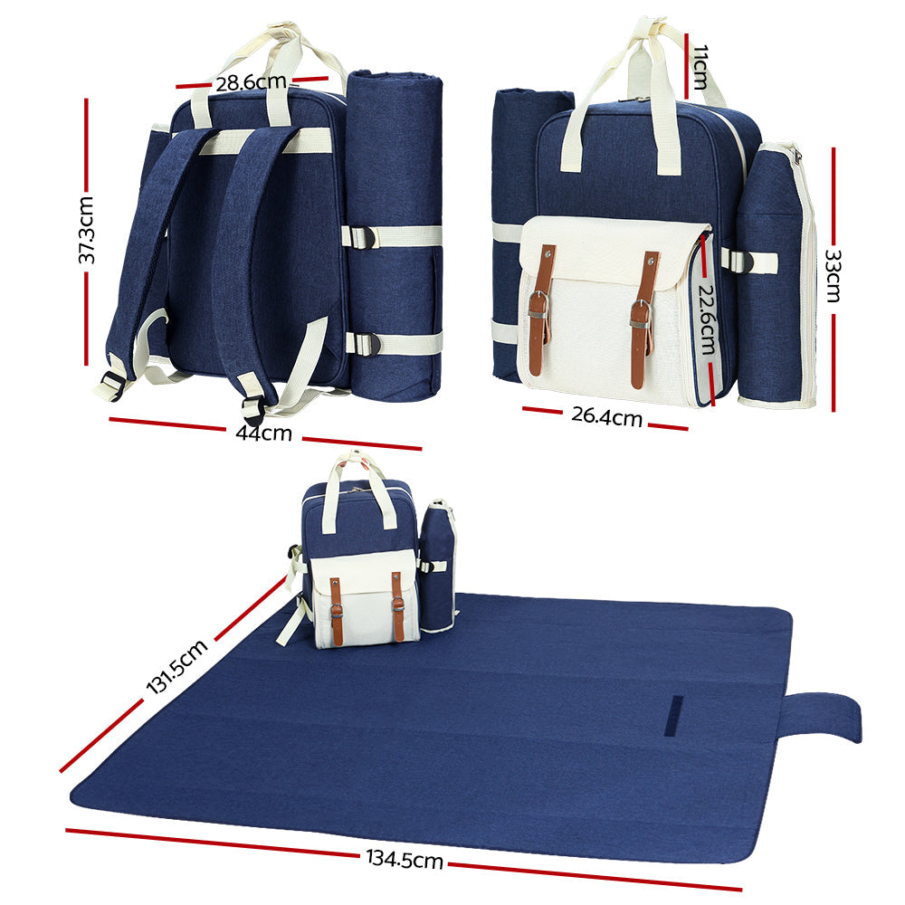Alfresco Picnic Basket Backpack Set Cooler Bag 4 Person Outdoor Liquor Blue Alfresco