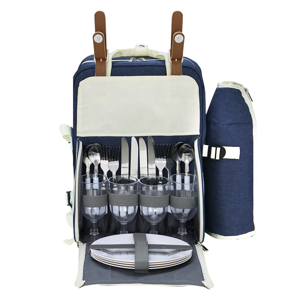 Alfresco Picnic Basket Backpack Set Cooler Bag 4 Person Outdoor Liquor Blue Alfresco